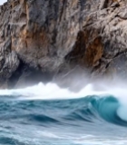  悬崖灯塔下的海浪景观2851#竖屏 	 