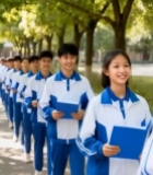  校园里中学生排队行走画面2352#竖屏 	 