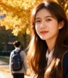  校园中手持书本的女大学生5417#竖屏 	 