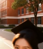  校园女孩穿学士服微笑(1)6929#竖屏 	 