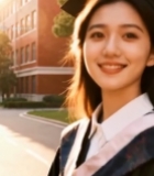  校园中微笑的女毕业生2854#竖屏 	 