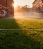  校园足球场日出晨景3449#竖屏 	 