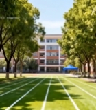  校园内的跑道与教学楼景观7907#竖屏 	 