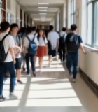  校园走廊手持文件微笑的女生5907#竖屏 	 