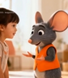  小女孩与卡通老鼠互动场景1005#竖屏 	 