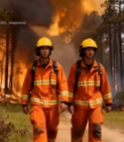  消防员森林灭火前行画面3308#竖屏 	 