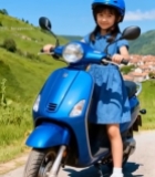  小女孩骑蓝色摩托车2291#竖屏 	 