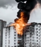  消防员应对居民楼火灾现场2756#竖屏 	 