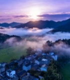  乡村日出云雾缭绕全景2097#竖屏 	 