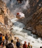  峡谷中无人机吊运物资场景(1)3139#竖屏 	 