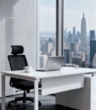  现代办公室内办公桌与城市景观4891#竖屏 	 