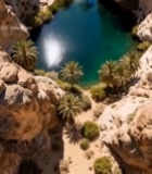  峡谷中碧绿湖水与棕榈树景观3798#竖屏 	 