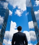  西装男子眺望高楼3109#竖屏 	 