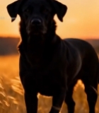  夕阳下站立的黑色拉布拉多犬4368#竖屏 	 