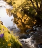  溪边花草树木自然景观3712#竖屏 	 