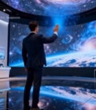  西装男子触摸星际屏幕场景5833#竖屏 	 