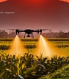  夕阳下无人机农田喷洒作业4621#竖屏 	 