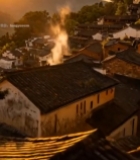  夕阳下徽派古村落景色5519#竖屏 	 