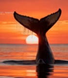  夕阳下鲸鱼尾巴露出海面(4)6178#竖屏 	 