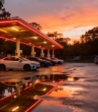  夕阳下电动汽车充电站场景5036#竖屏 	 