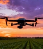  田野上空夕阳下的无人机飞行(1)7863#竖屏 	 