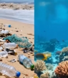  污染与健康海洋对比素材5824#竖屏 	 