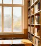  图书馆内书架桌椅场景320#竖屏 	 