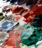  碗中彩色颜料块与调色盘5232#竖屏 	 