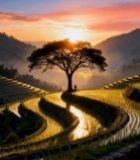  梯田日出自然风光890#竖屏 	 