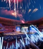  体育场晚会烟花绽放场景1749#竖屏 	 