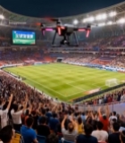  体育场内无人机航拍足球赛事334#竖屏 	 