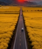  田野公路日落风光427#竖屏 	 