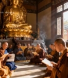  寺庙内僧人拜佛诵经素材1307#竖屏 	 