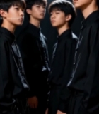  四位身着黑衣少年合影7718#竖屏 	 