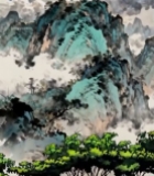  水墨风格山峰古塔画面503#竖屏 	 