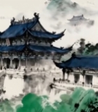  水墨古风中式建筑景观3623#竖屏 	 