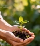  双手捧持幼苗与土壤画面1000#竖屏 	 