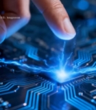  手指触碰芯片电路板素材616#竖屏 	 