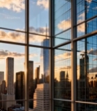  室内眺望城市摩天大楼景观1849#竖屏 	 