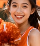  手持花球微笑的啦啦队员3251#竖屏 	 