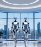  室内双机器人行走科技素材5976#竖屏 	 