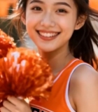  手持花球微笑的啦啦队员3251#竖屏 	 