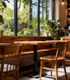  室内餐厅木质桌椅绿植景观5555#竖屏 	 