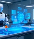  实验室中机器人操作实验素材5073#竖屏 	 