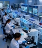  实验室科研人员使用显微镜实验2781#竖屏 	 