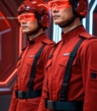  身着红色装备的人员特写6652#竖屏 	 