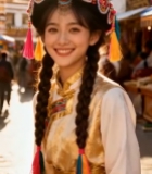  身着藏族服饰女子街头微笑3579#竖屏 	 