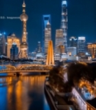  上海陆家嘴城市夜景俯瞰6021#竖屏 	 