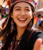  少数民族女子微笑竖大拇指6187#竖屏 	 