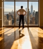  商务人士办公室眺望城市景观3107#竖屏 	 